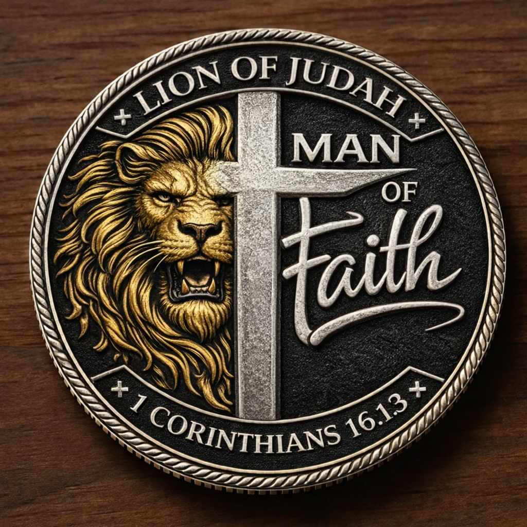 š¦Man of Faith ā Warrior of the King Challenge Coin