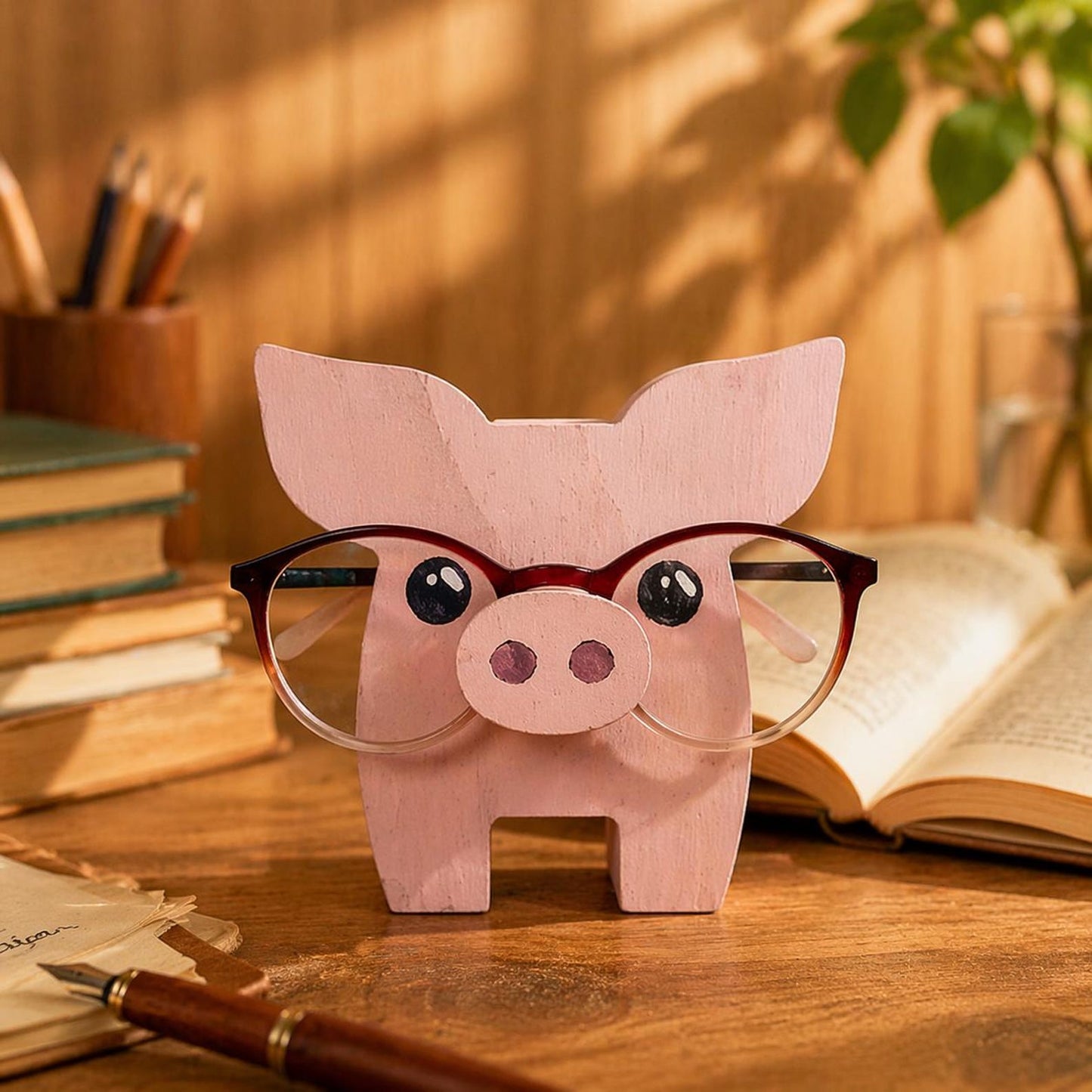 Personalized Engraved Animal Design Eyeglasses Holder with Name, Wooden Spectacle Stand, Cute Desk Decoration, Birthday Gift for Animal Lovers