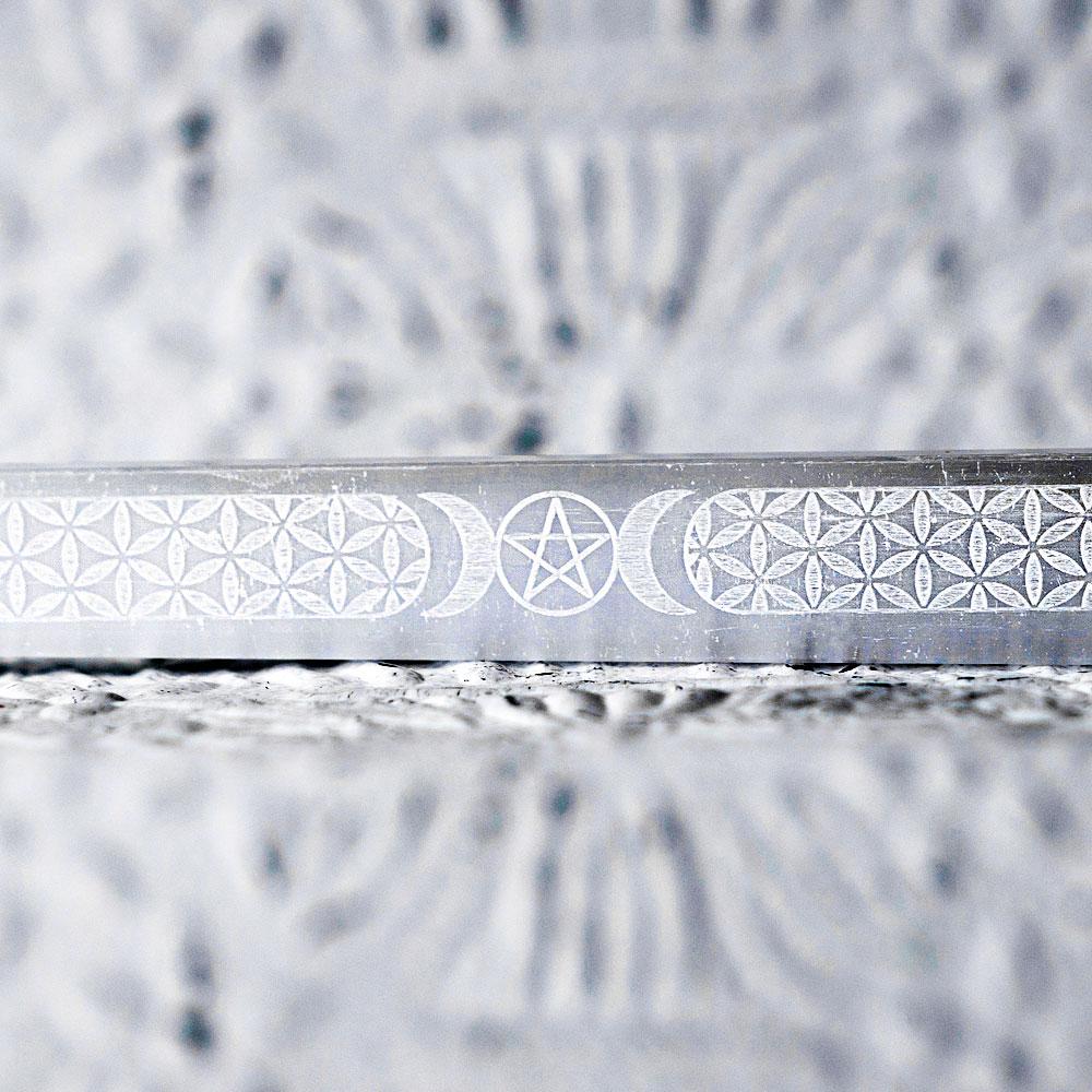 Selenite Triple Moon Wand 7"