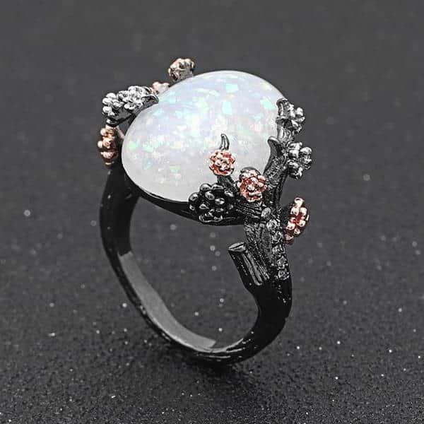 Midnight Blossom Opal Crystal Ring