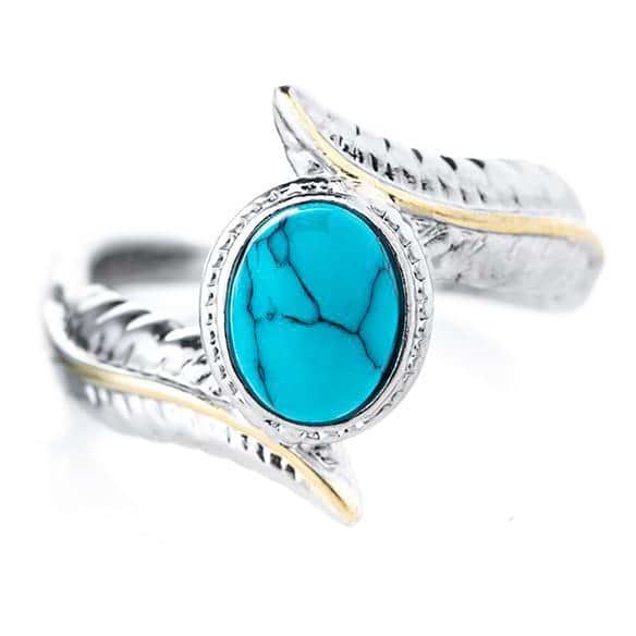 Feather Turquoise Crystal Ring