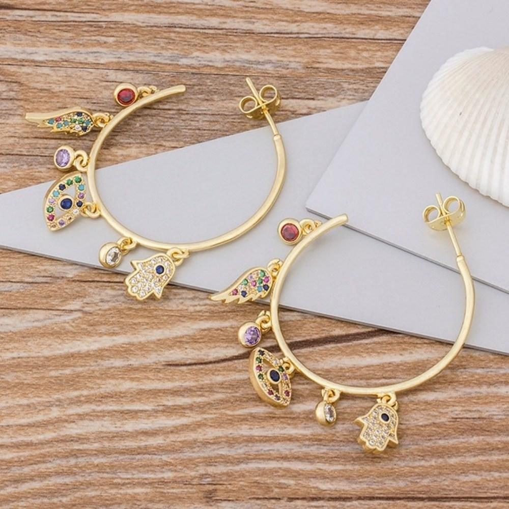 Gold Plated Hamsa Evil Eye Earrings