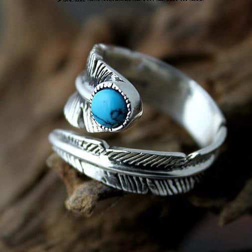 Turquoise Crystal Feather Ring
