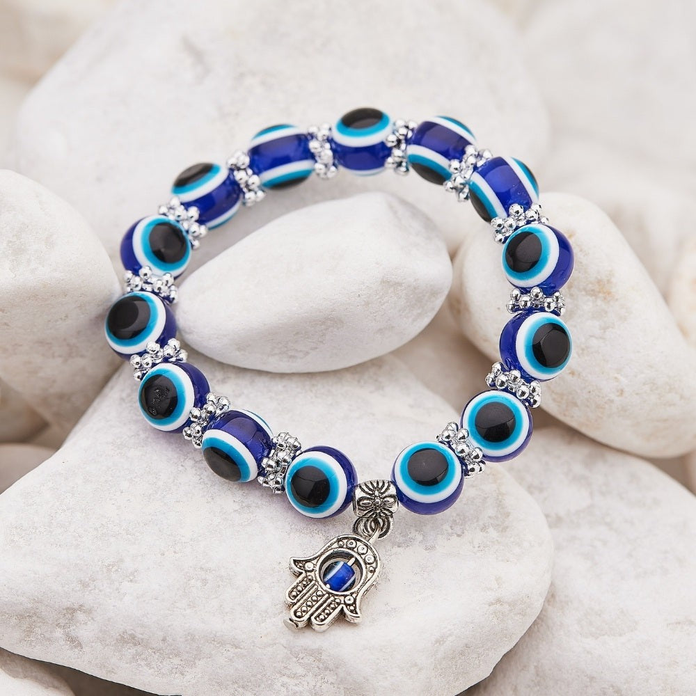 Blue Hamsa Hand Evil Eye Bracelet