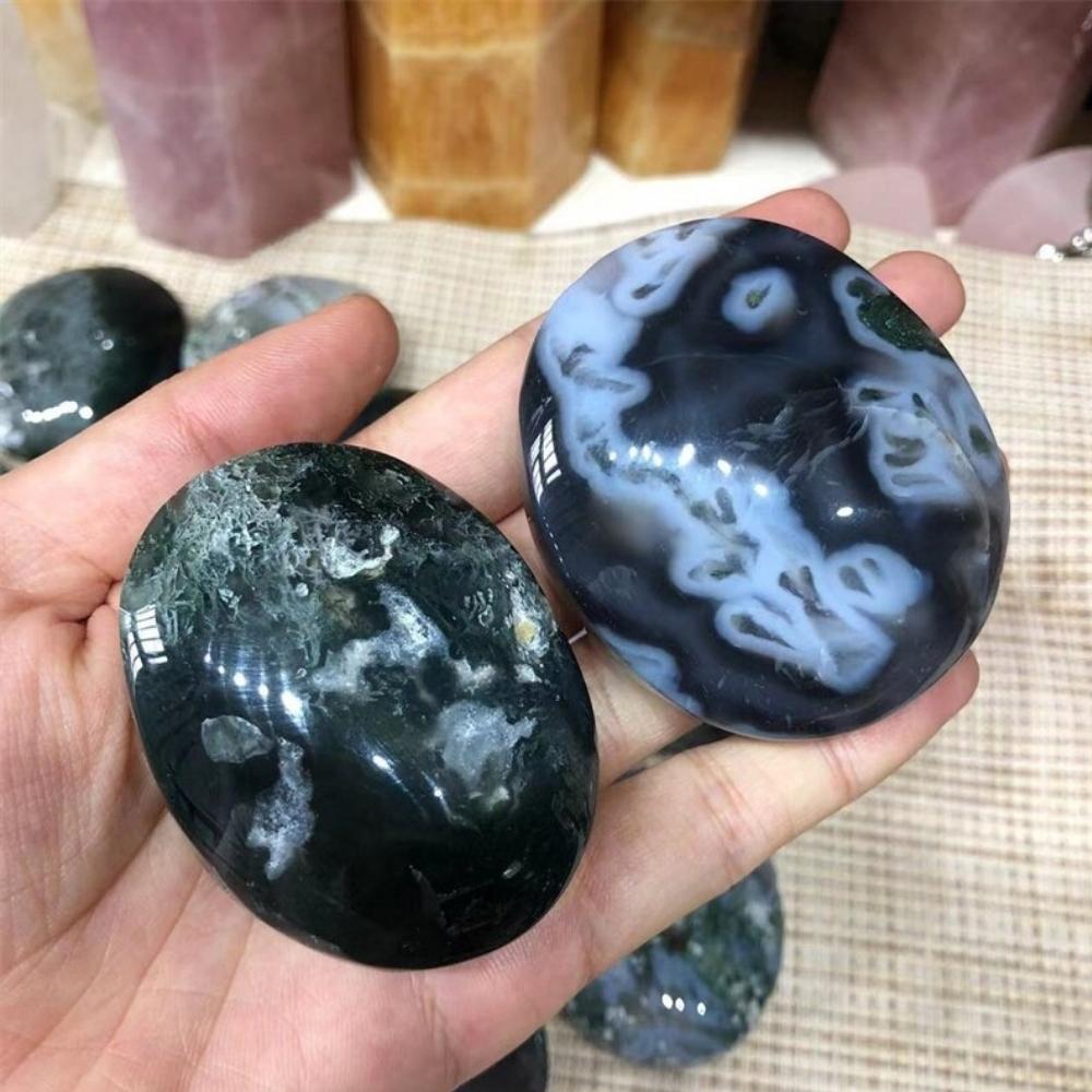 Green Moss Agate Palm Stone