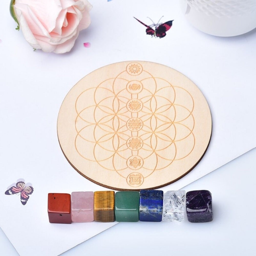 Chakra Stone Set With Wooden Grid Board