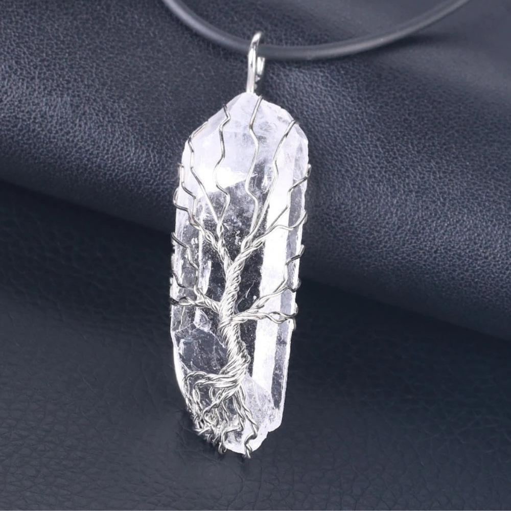 Tree Wire Wrapped Clear Crystal Necklace
