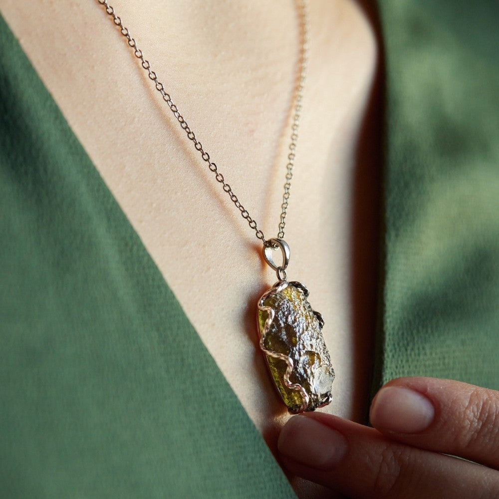 Real Raw Moldavite Crystal Necklace