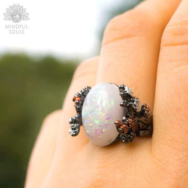 Midnight Blossom Opal Crystal Ring