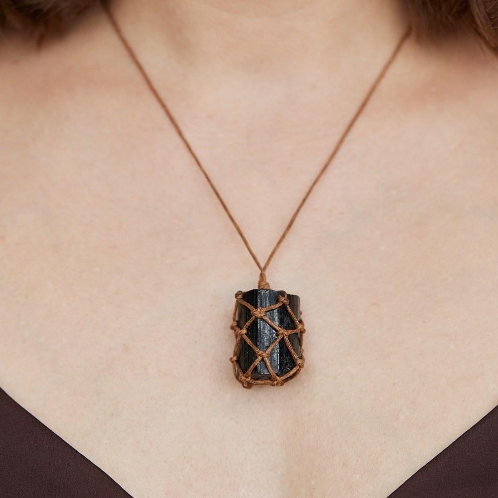 Wrapped Raw Black Tourmaline Crystal Protection Necklace