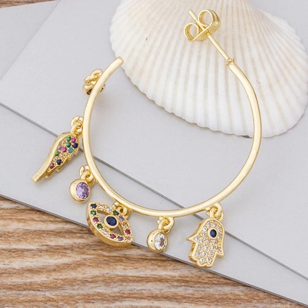 Gold Plated Hamsa Evil Eye Earrings