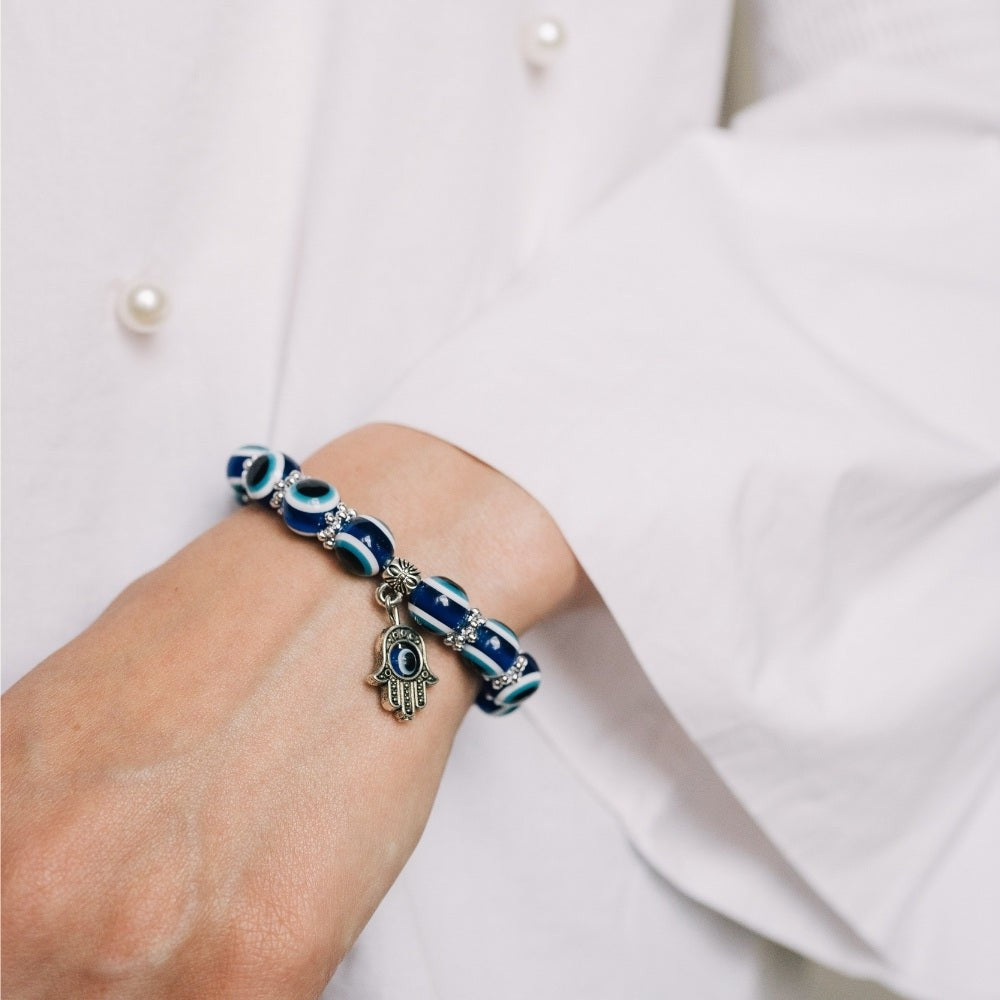 Blue Hamsa Hand Evil Eye Bracelet