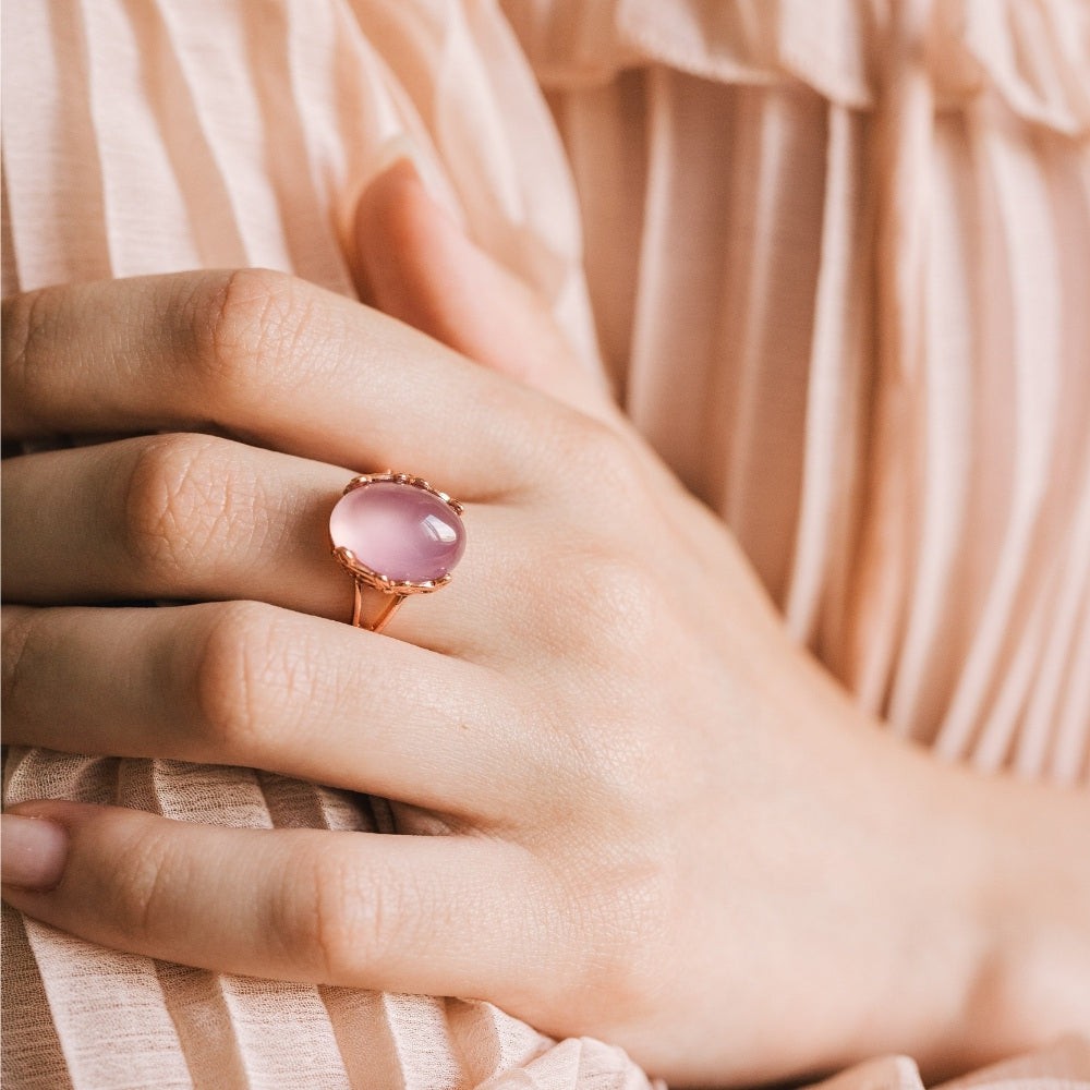 Natural Rose Quartz Silver Ring