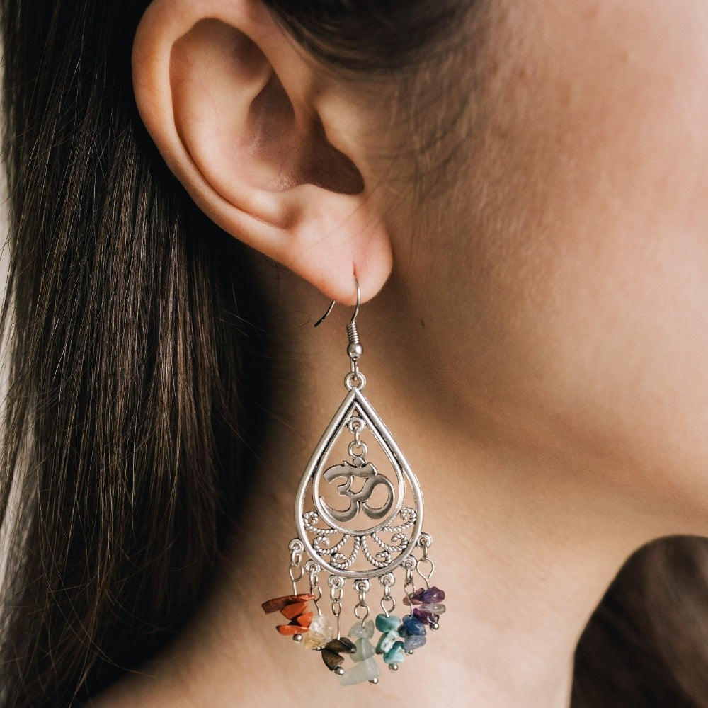 7 Chakra Stone Om Earrings