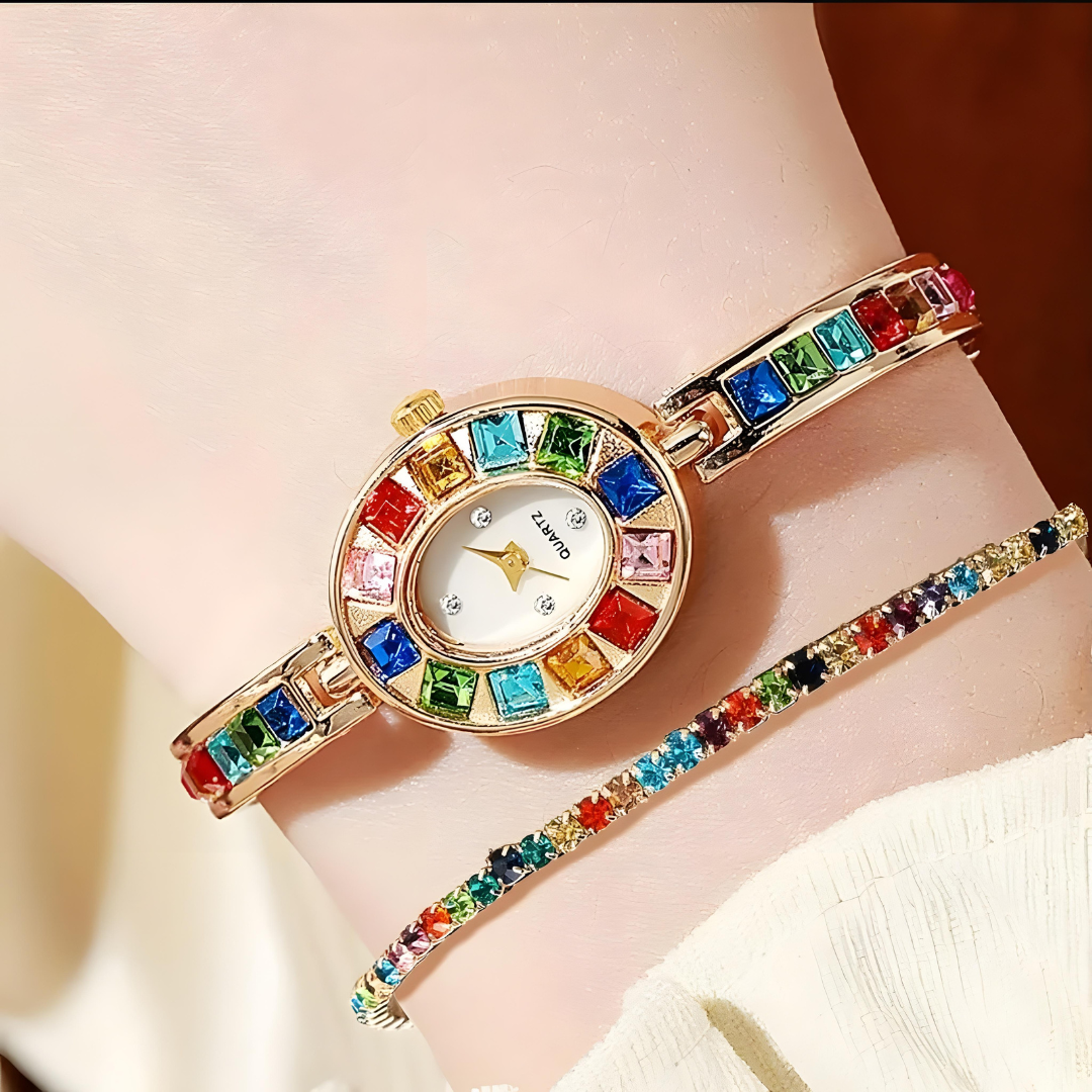 Radiant Rainbow Crystal Watch & Bracelet Set