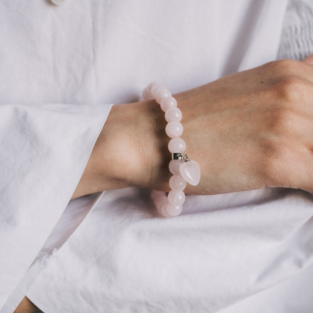Rose Quartz Beaded Bracelet For Women