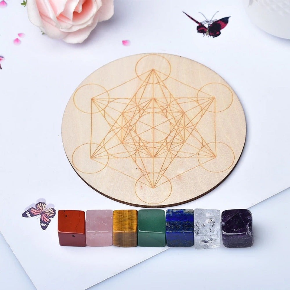 Chakra Stone Set With Wooden Grid Board