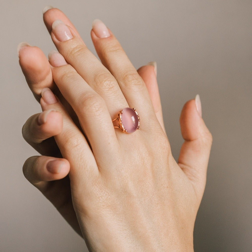Natural Rose Quartz Silver Ring