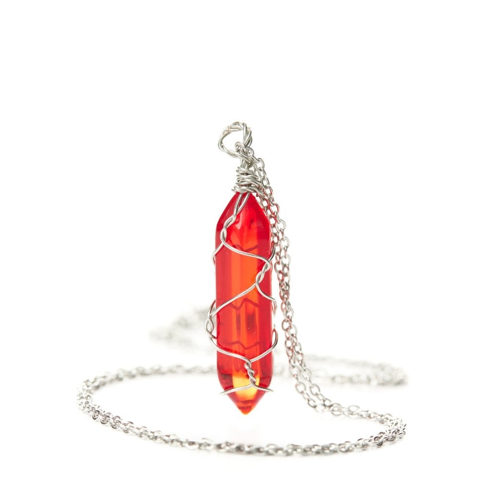 Wire Wrapped Red Carnelian Crystal Necklace