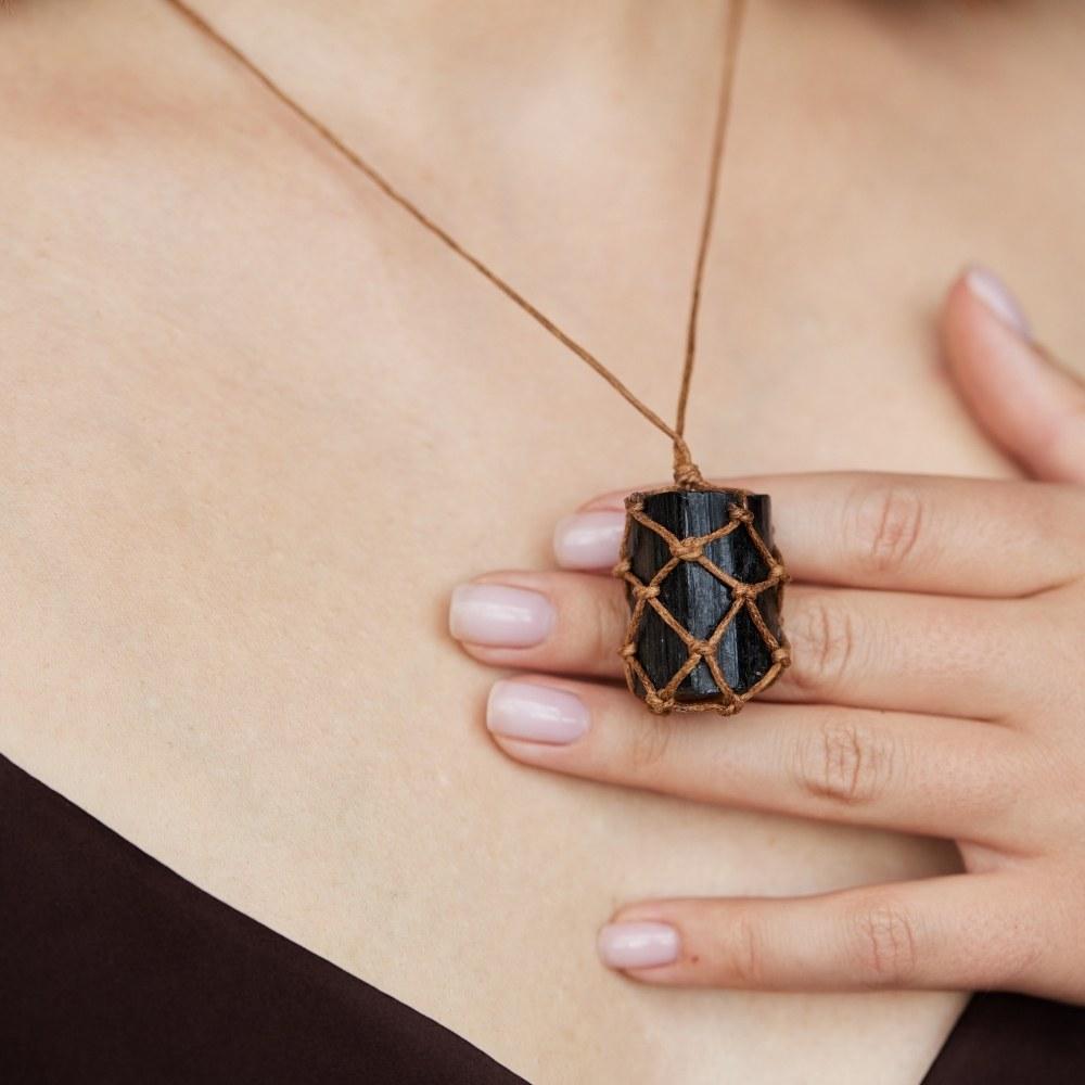 Wrapped Raw Black Tourmaline Crystal Protection Necklace