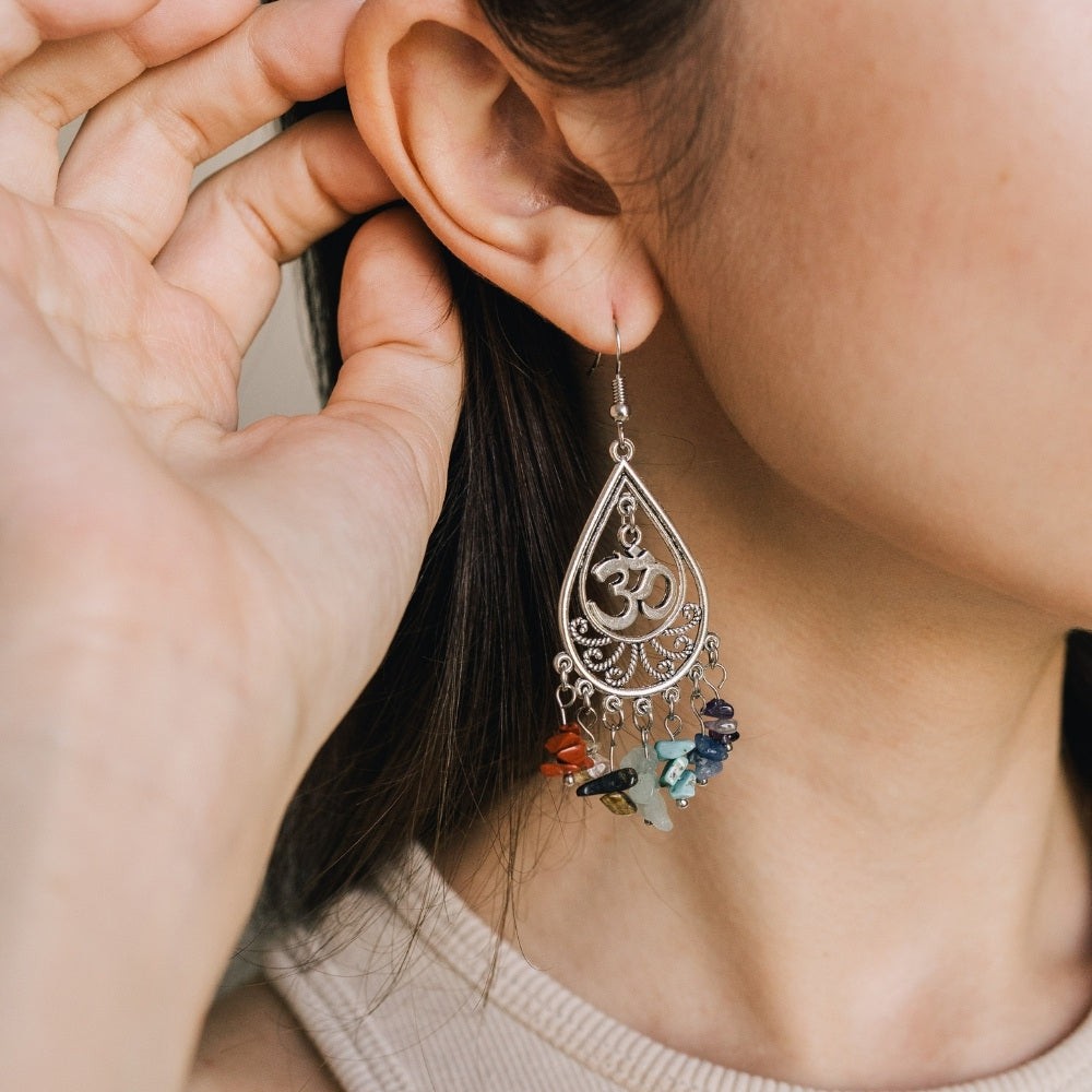 7 Chakra Stone Om Earrings
