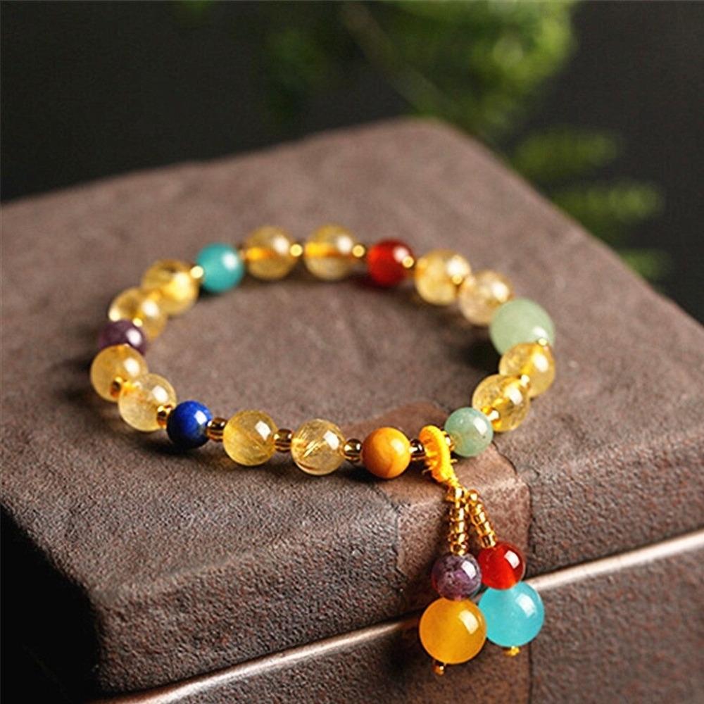 Citrine Crystal 7 Chakra Beaded Bracelet