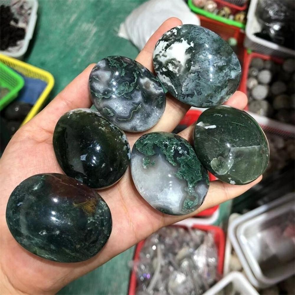 Green Moss Agate Palm Stone