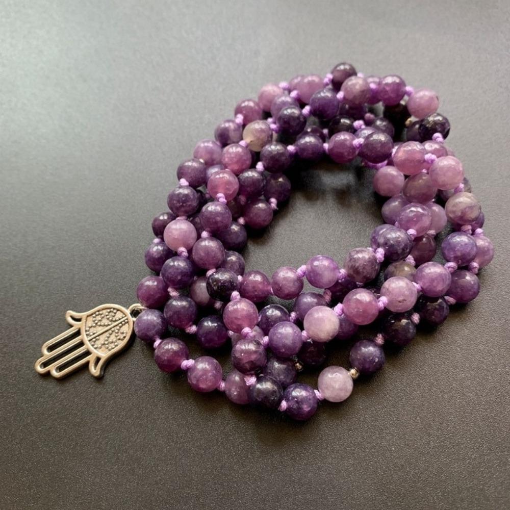 Purple Lepidolite Crystal Beaded Meditation Bracelet