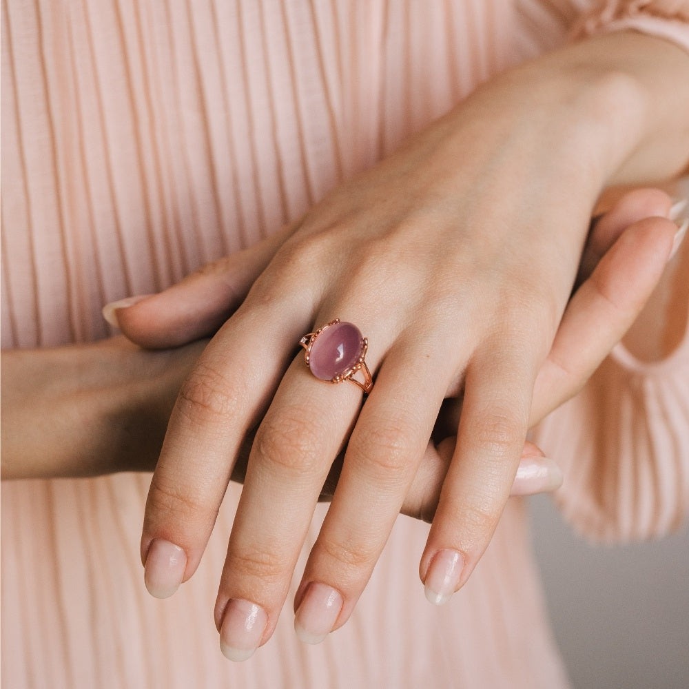 Natural Rose Quartz Silver Ring
