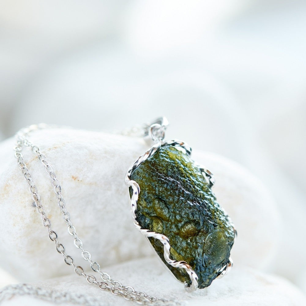 Real Raw Moldavite Crystal Necklace