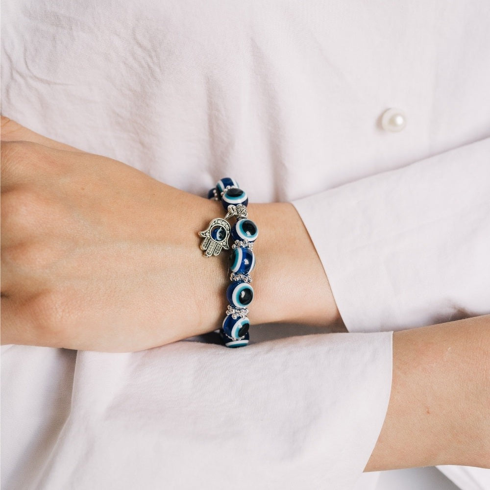 Blue Hamsa Hand Evil Eye Bracelet