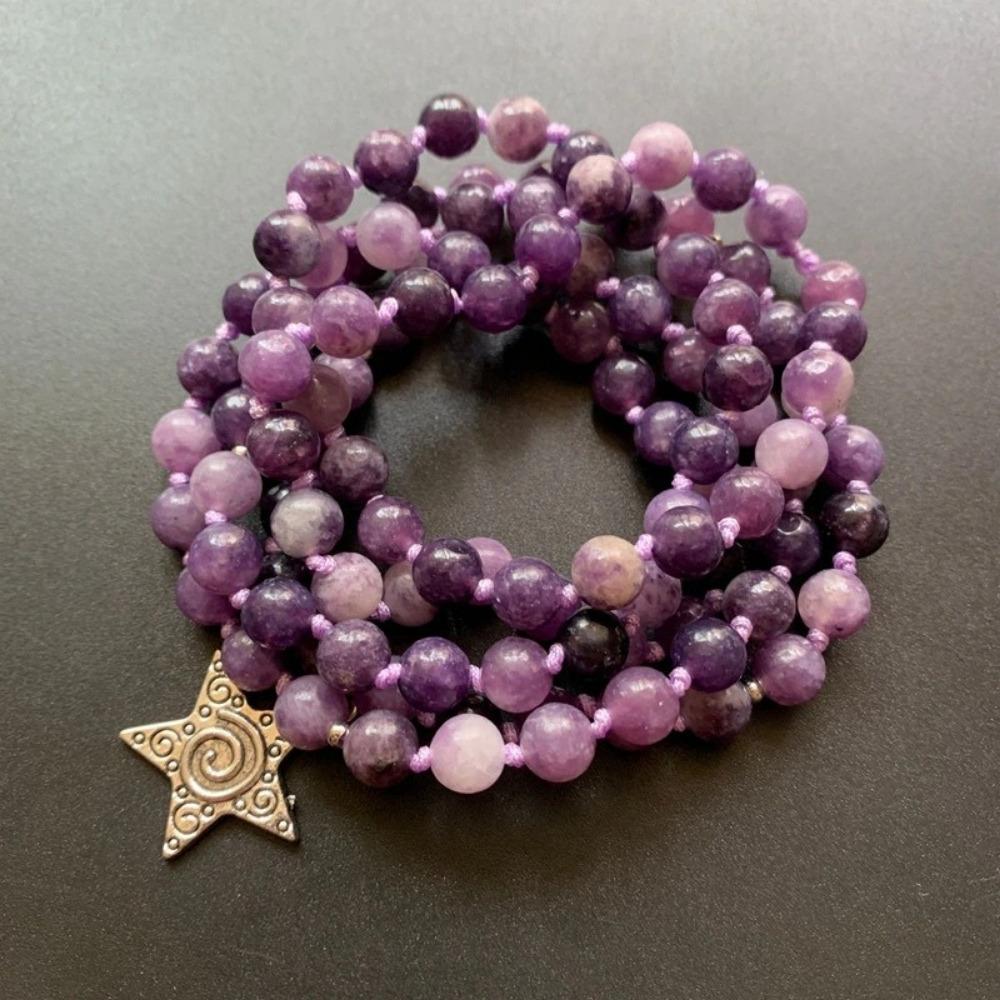 Purple Lepidolite Crystal Beaded Meditation Bracelet