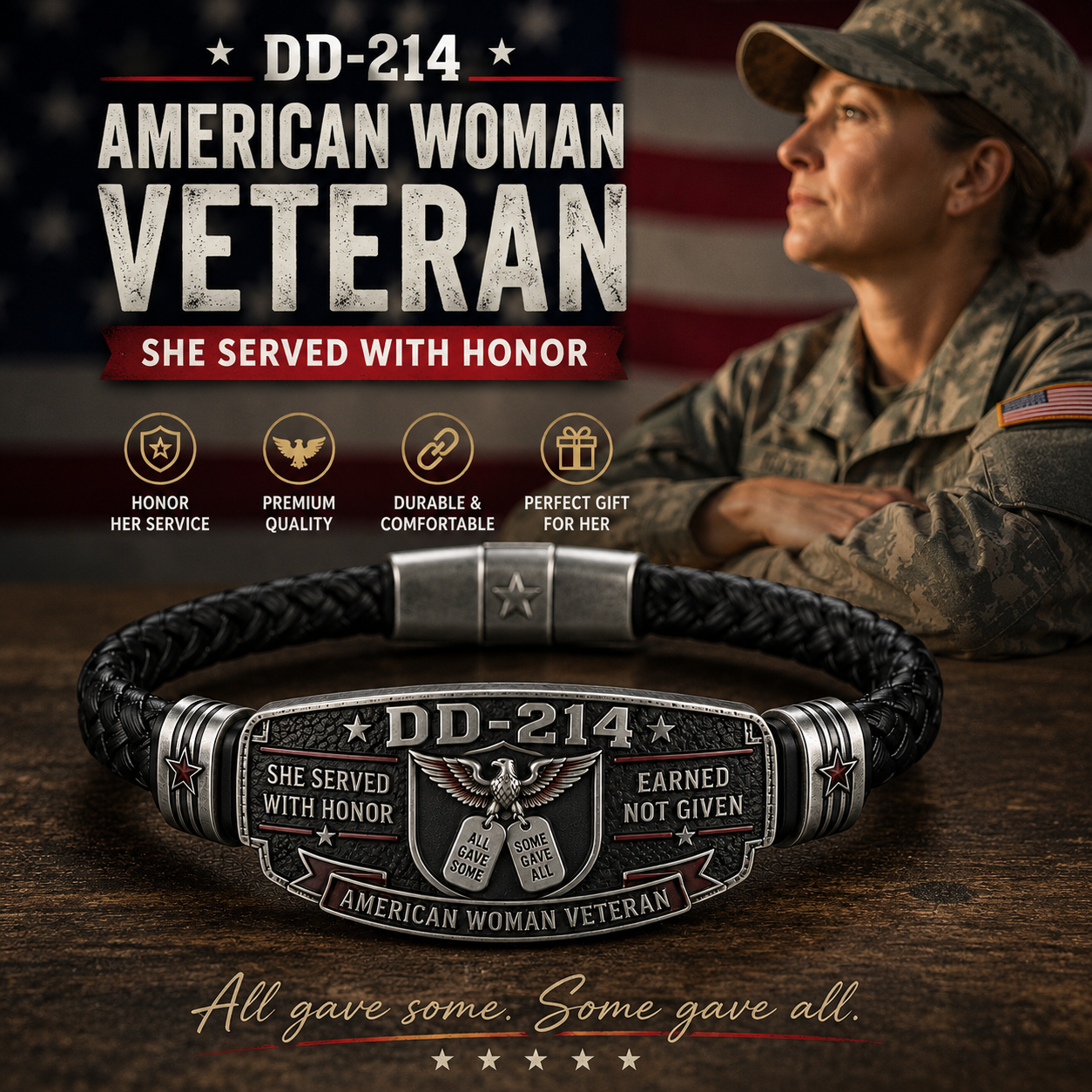ποΈDD-214 American Woman Veteran Bracelet β She Served With Honor