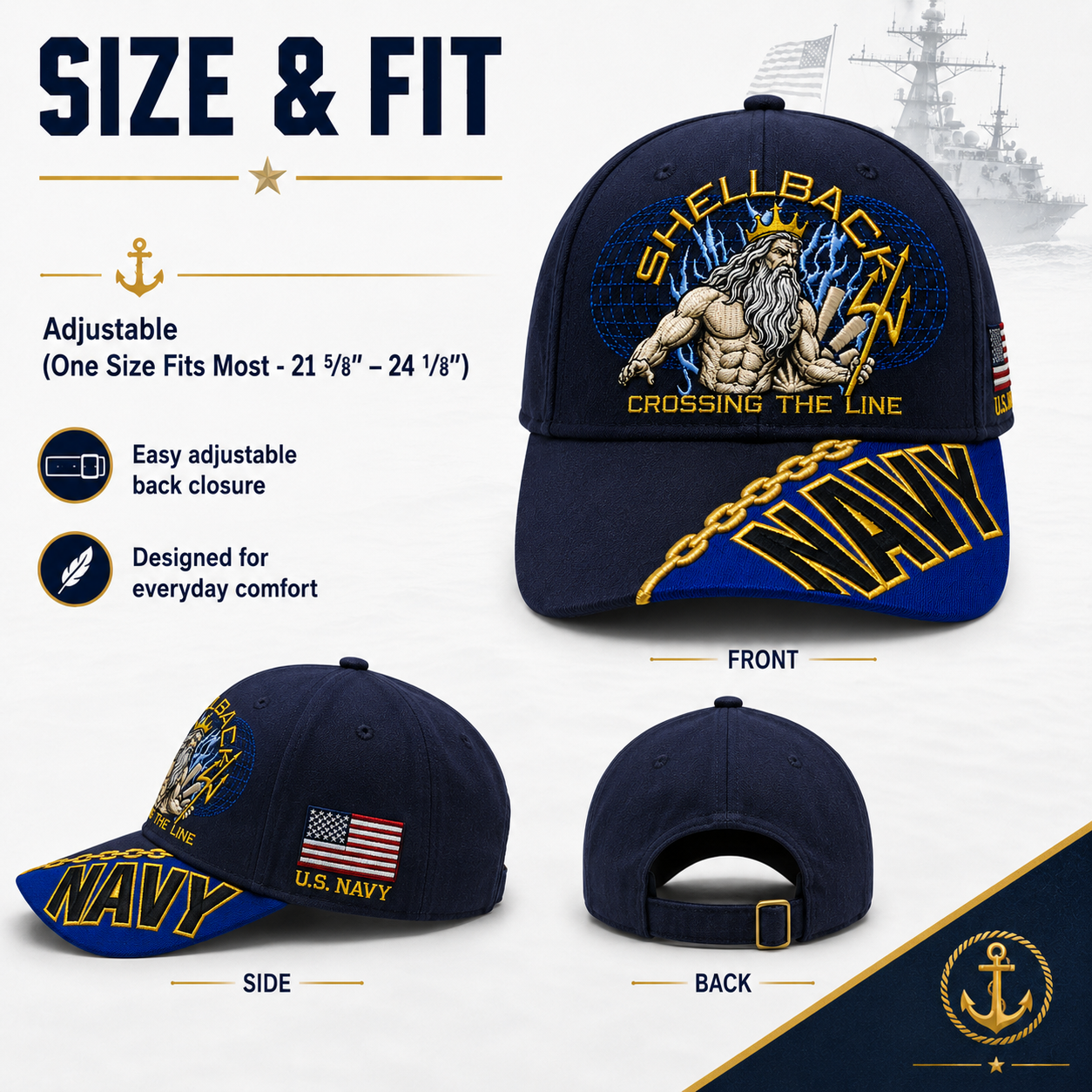 🔥“Crossing The Line” Navy Embroidered Cap 🇺🇸