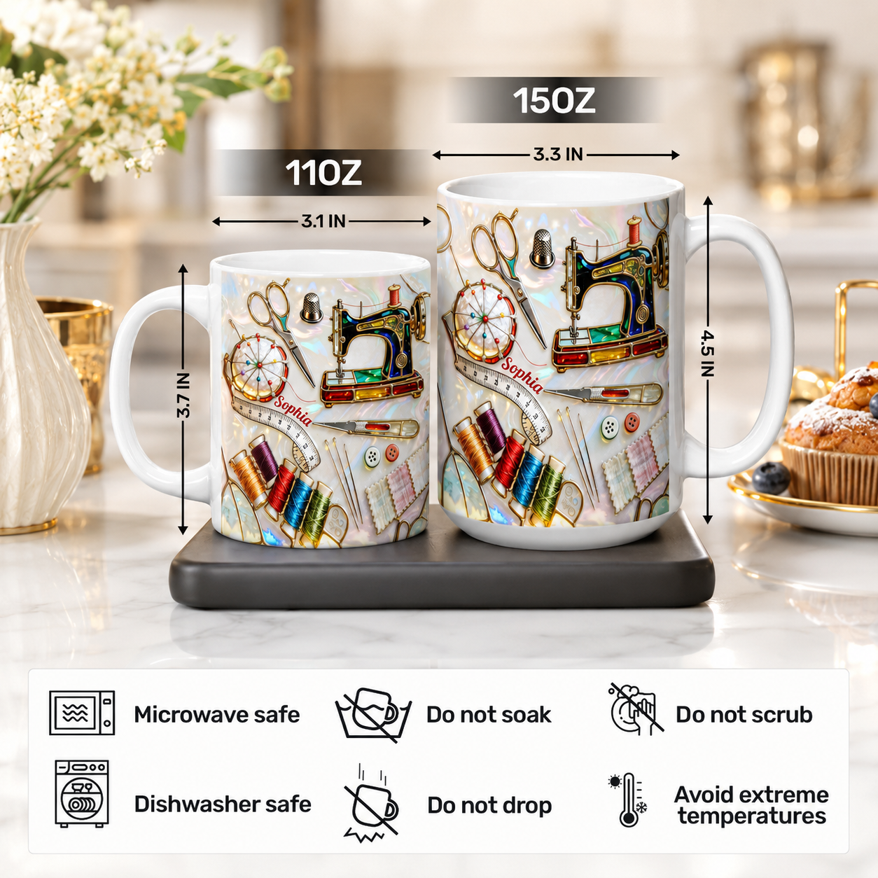 Love Sewing Stained Glass Mug – Personalized Gift for Sewing Lovers