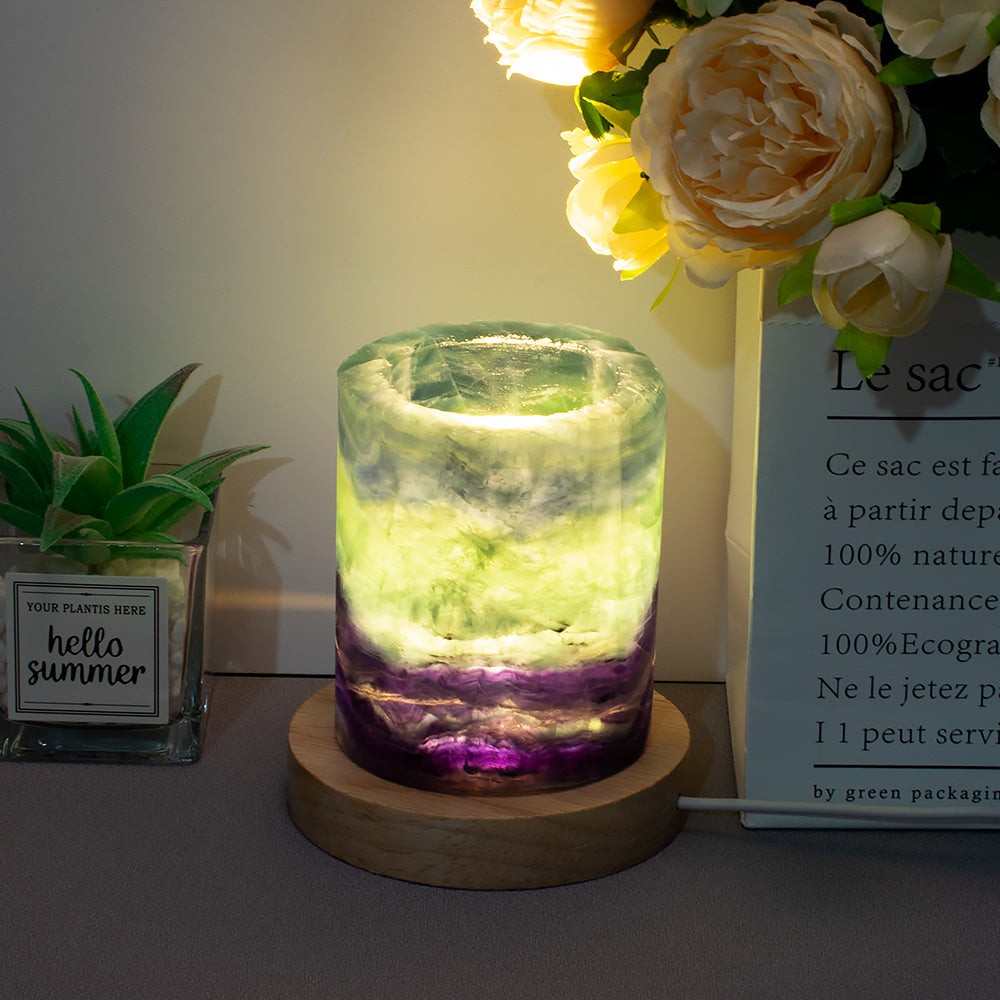 Rainbow Fluorite Crystal Light Lamp
