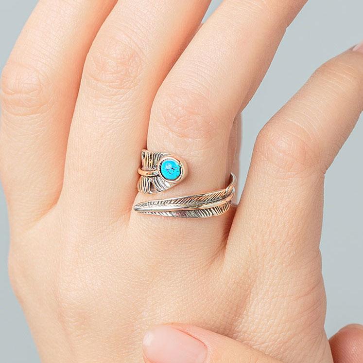 Turquoise Crystal Feather Ring