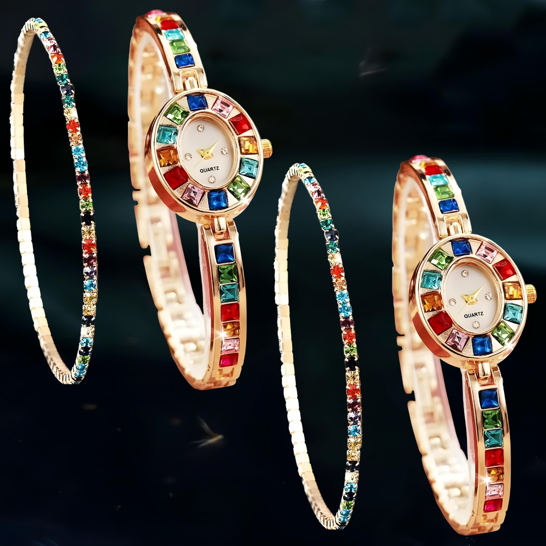 Radiant Rainbow Crystal Watch & Bracelet Set