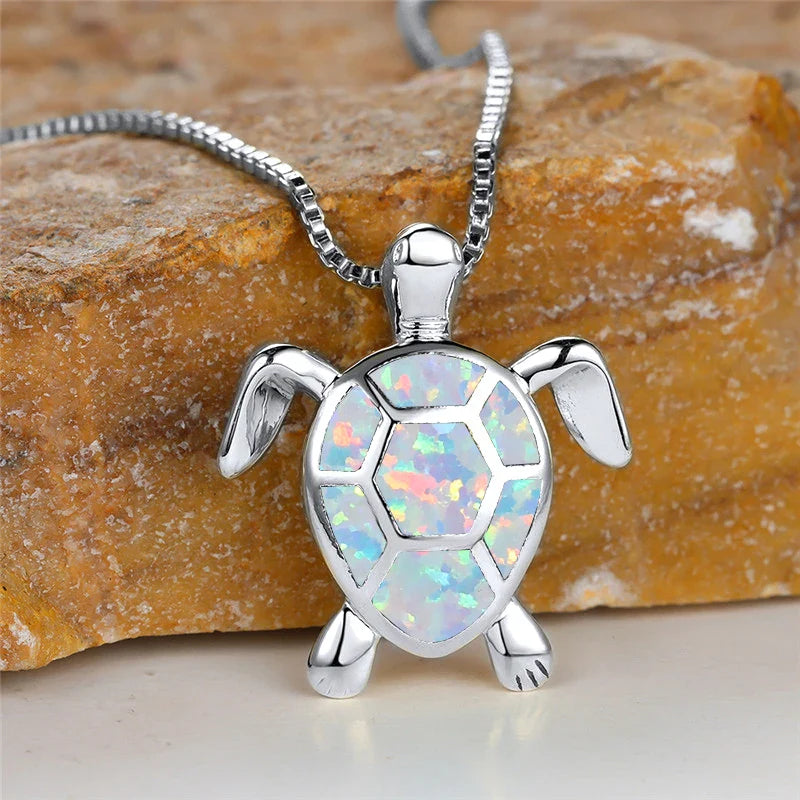 Ocean's Promise Opal Turtle Necklace