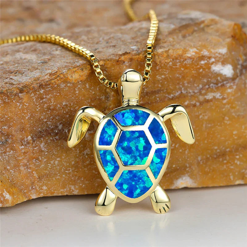 Ocean's Promise Opal Turtle Necklace