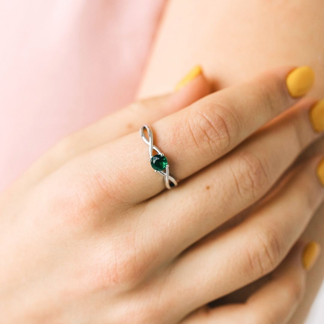 Silver Sterling Green Emerald Stone Ring