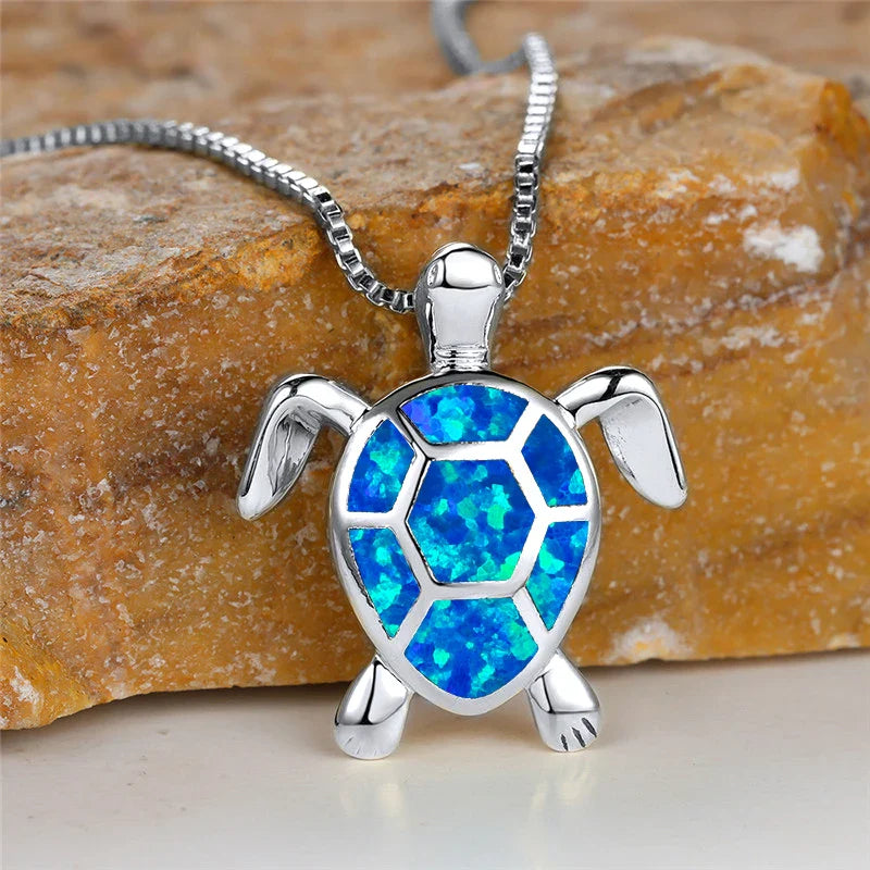 Ocean's Promise Opal Turtle Necklace