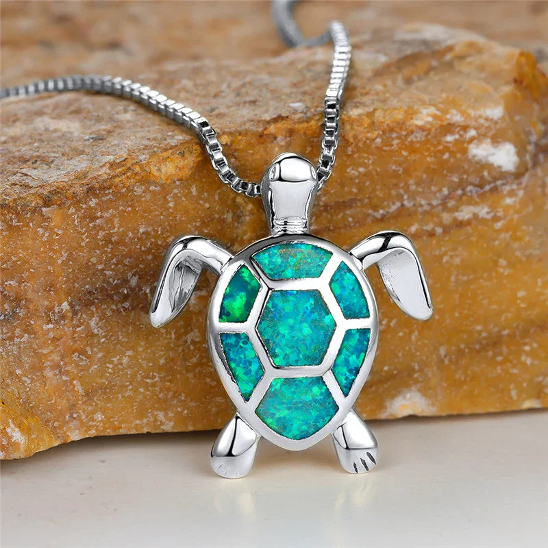 Ocean's Promise Opal Turtle Necklace