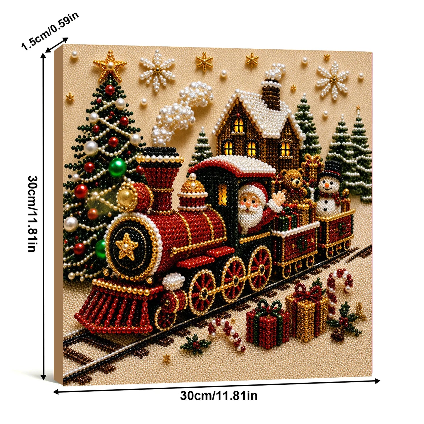 Christmas Train DIY Pearl Painting Art Kits for Home Wall Decor 30x30cm With Frame