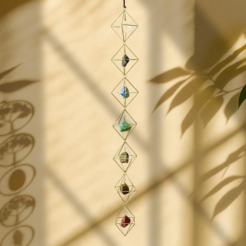 7 Chakra Crystal Hanging, Christmas Gift, Boho Home Decor, Seven Chakra Suncatcher, Meditation Wall Hanging, Natural Gemstones