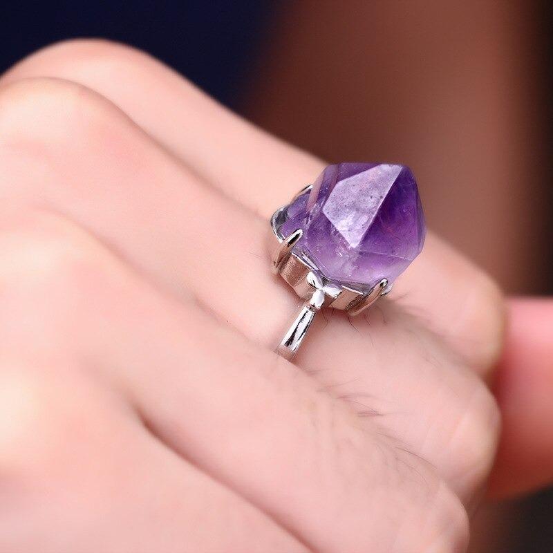 Natural Purple Amethyst Crystal Ring