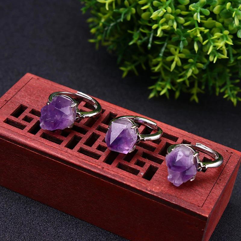 Natural Purple Amethyst Crystal Ring