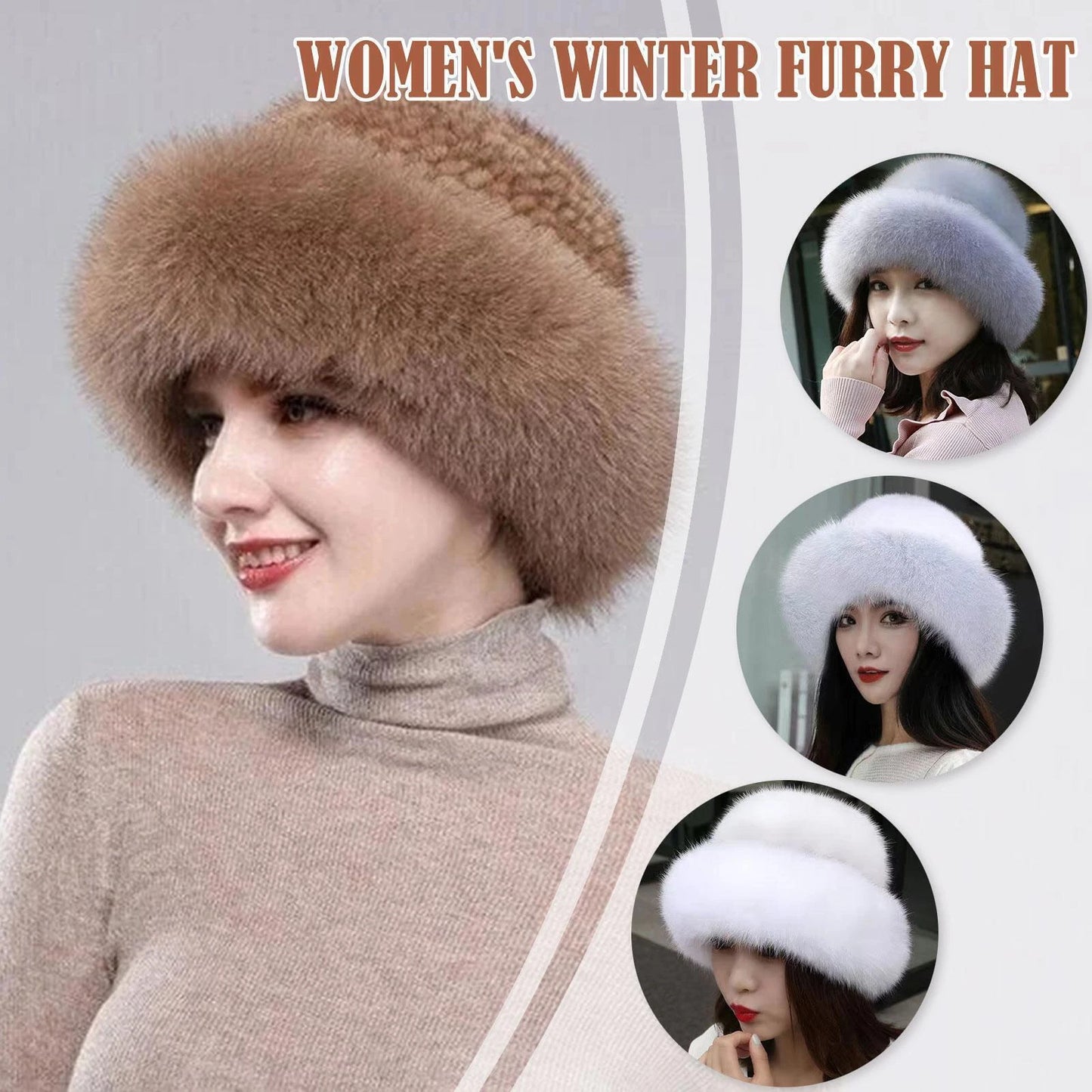 Women's Faux Fur Fashion Hat for Winter, Russian Style Warm Cap Hat Faux Fur
