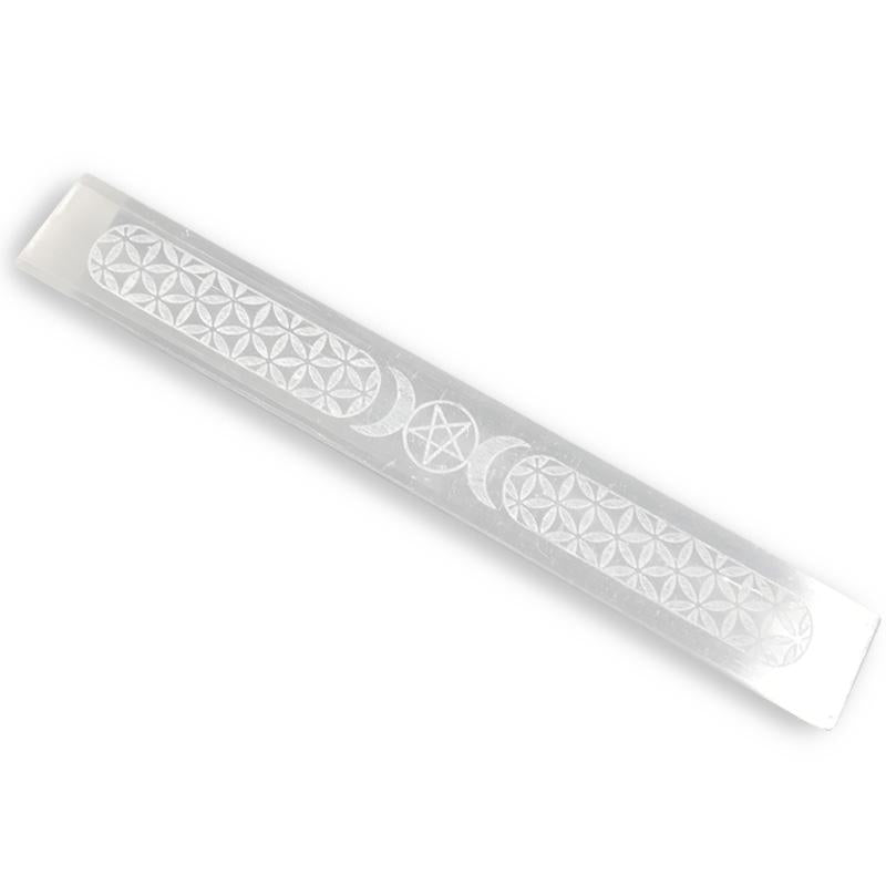 Selenite Triple Moon Wand 7"