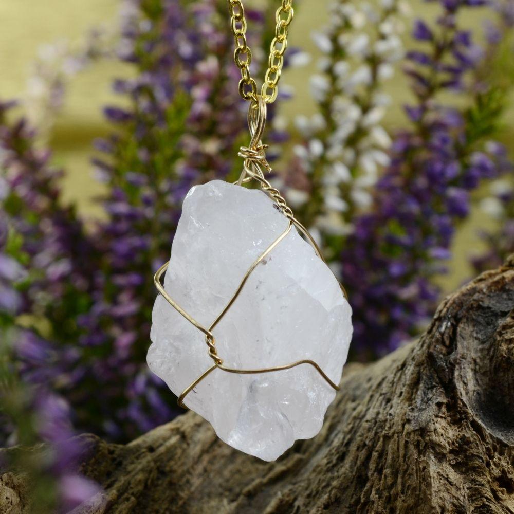 Raw Rose Quartz Golden Wire Necklace